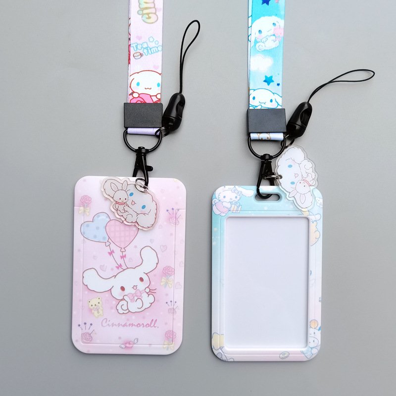 Lovely Cute Cartoon Cinnamoroll Card Holder With Lanyards ID Badge Plastic Card Cover Wholesale Anti Lost Lanyard Card Cover