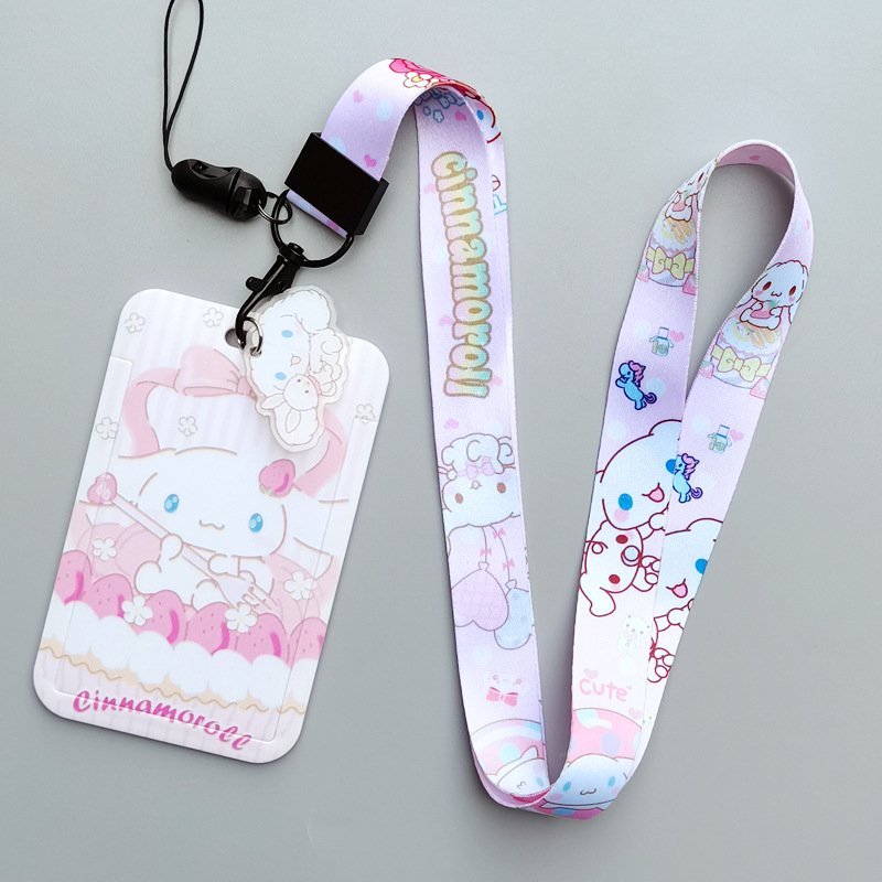 Lovely Cute Cartoon Cinnamoroll Card Holder With Lanyards ID Badge Plastic Card Cover Wholesale Anti Lost Lanyard Card Cover