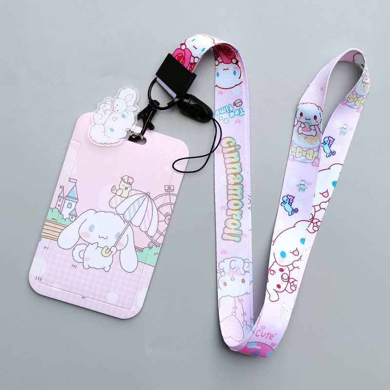 Lovely Cute Cartoon Cinnamoroll Card Holder With Lanyards ID Badge Plastic Card Cover Wholesale Anti Lost Lanyard Card Cover