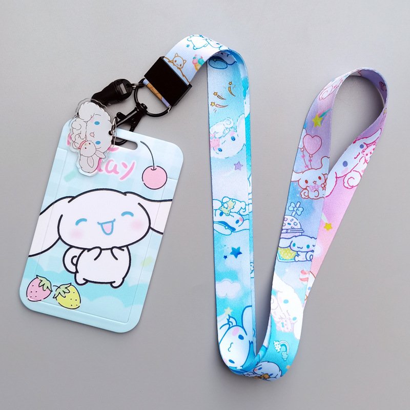 Lovely Cute Cartoon Cinnamoroll Card Holder With Lanyards ID Badge Plastic Card Cover Wholesale Anti Lost Lanyard Card Cover