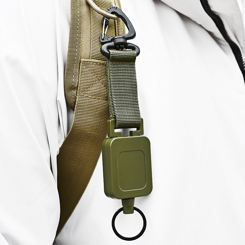 Pullther Mountaineering Buckle Heavy Badge Scroll Keychain Anti Release Rope Easy Pull Strap Detachable Nylon Ribbon Clip