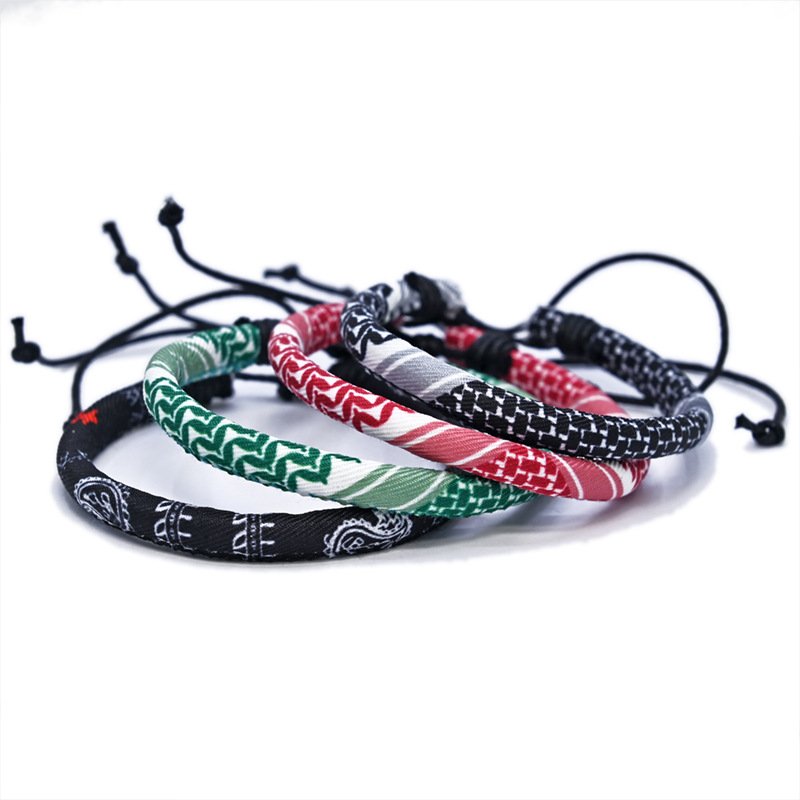 Four Colors Arabic Style Adjustable Braided Bracelet Multicolor Ethnic Style Bracelet Geometric Pattern Bracelet