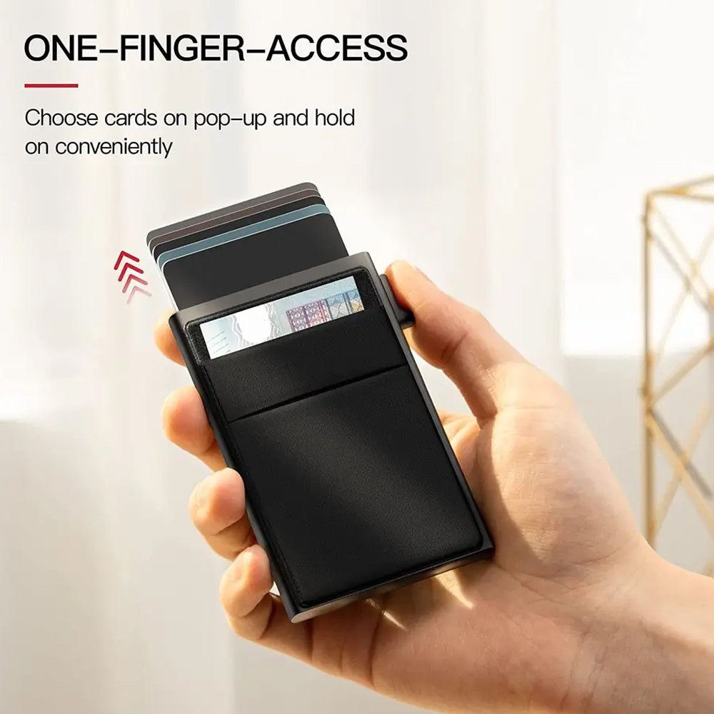 Pop Up Aluminum Card Wallet Minimalist Slim Card Cover Metal Wallet Protector With Elastic Bag for Men Women Credit Card Holder