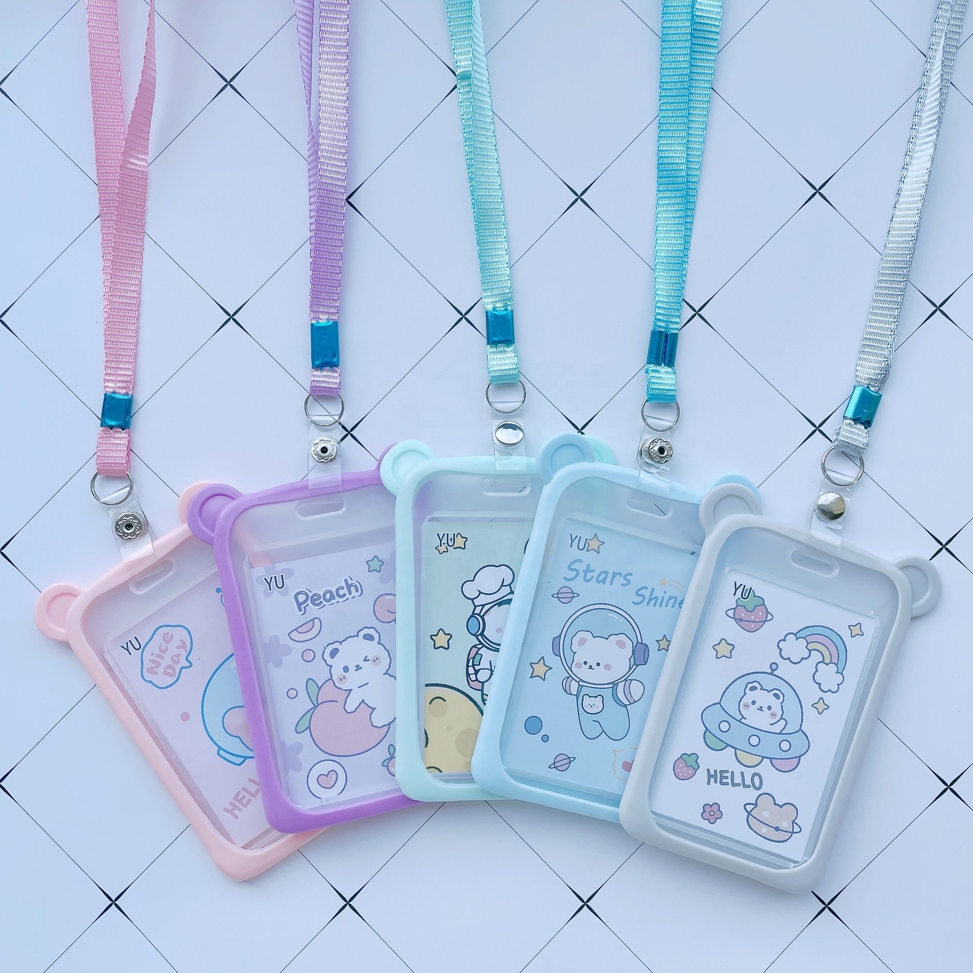 Wholesale Popular Silicone Cartoon Cute ID Credit Card Holder Bus Card Student ID Badge Holder with Lanyards