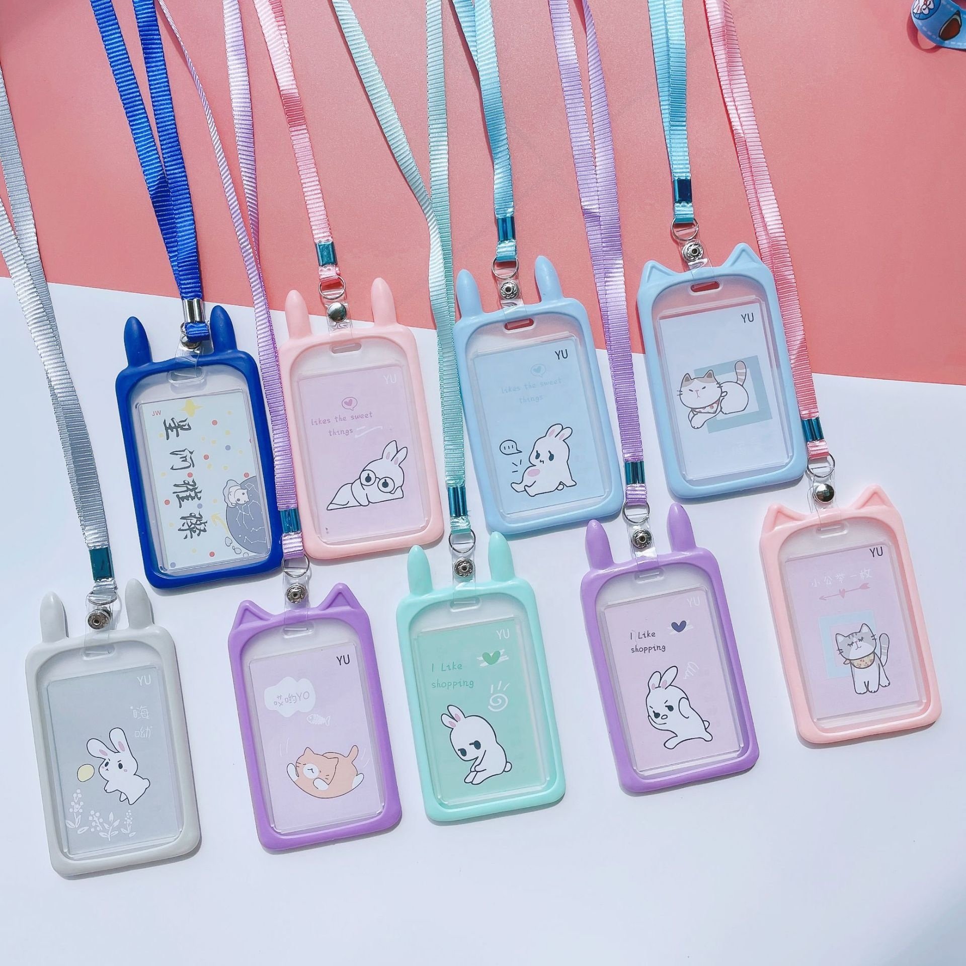 Wholesale Popular Silicone Cartoon Cute ID Credit Card Holder Bus Card Student ID Badge Holder with Lanyards
