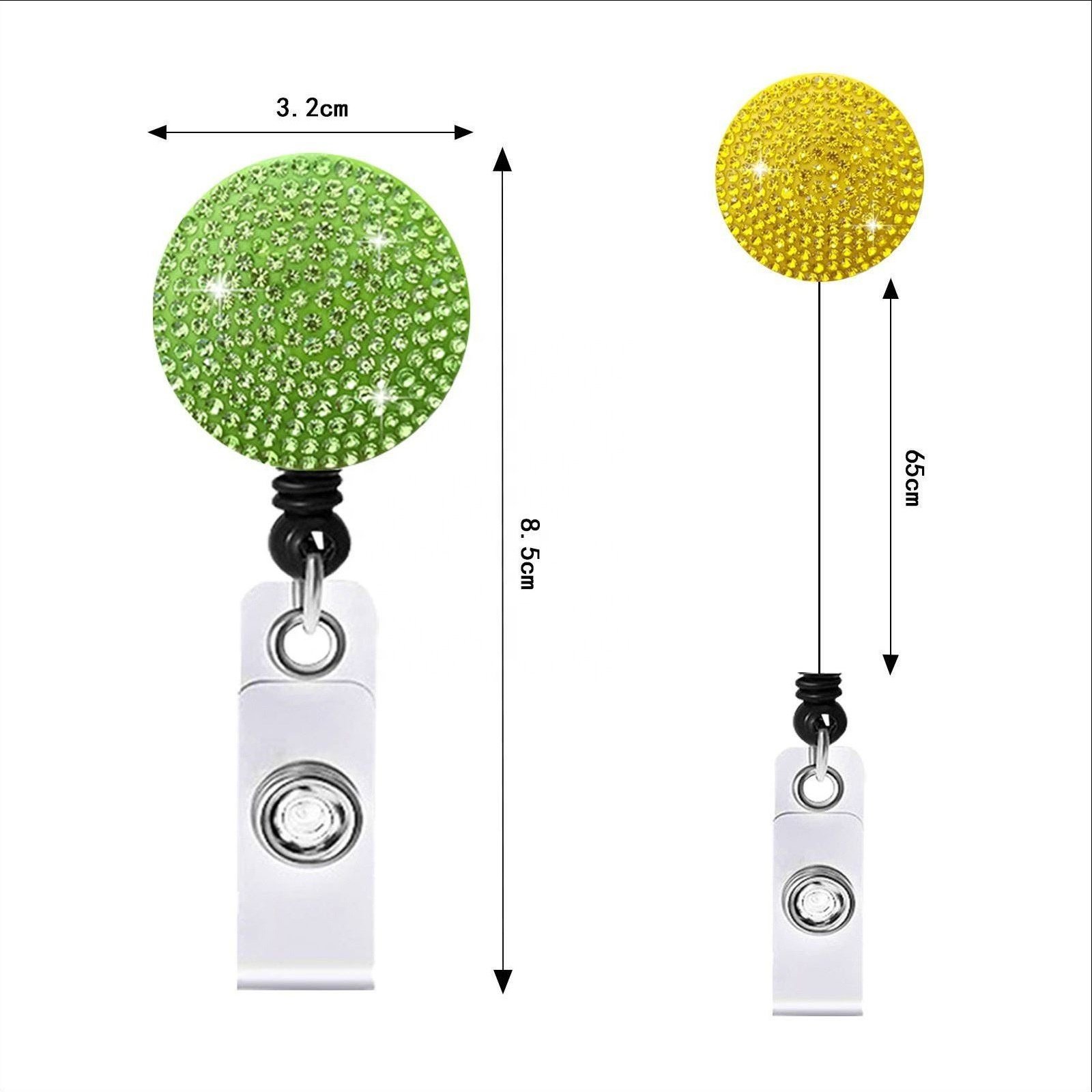 Mix Color Round Rhinestone Retractable Badge Holder Crystal Sparkly Retractable Badge Reels With Clip