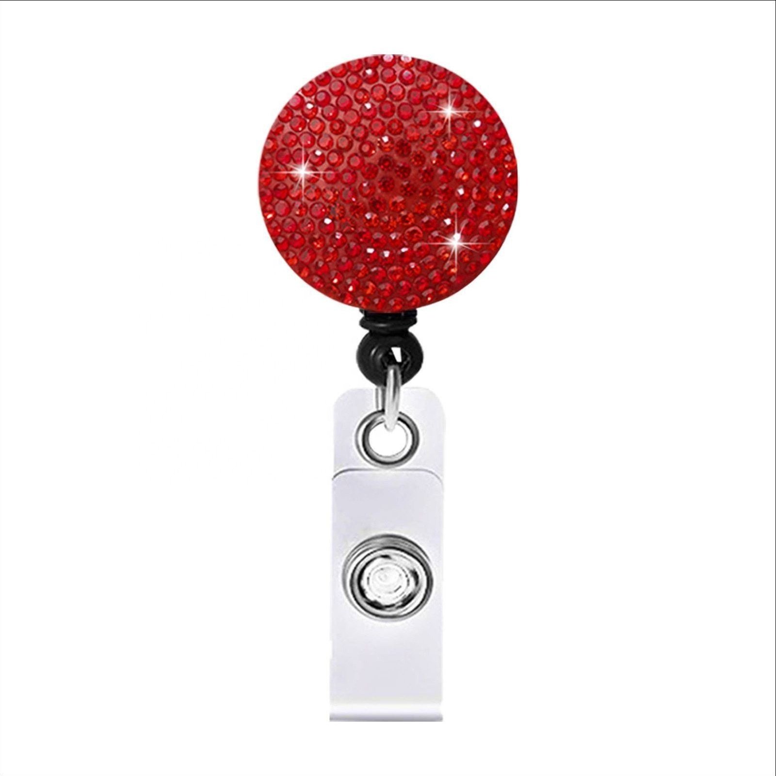 Mix Color Round Rhinestone Retractable Badge Holder Crystal Sparkly Retractable Badge Reels With Clip