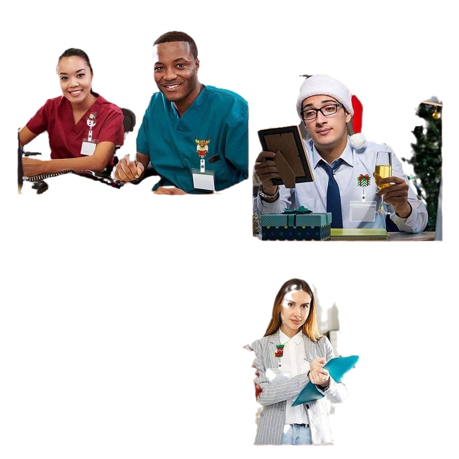 Christmas Office Nurse Gifts Glitter Acrylic Custom Badge Reels Acrylic ID Card Holder Retractable Badge Reel