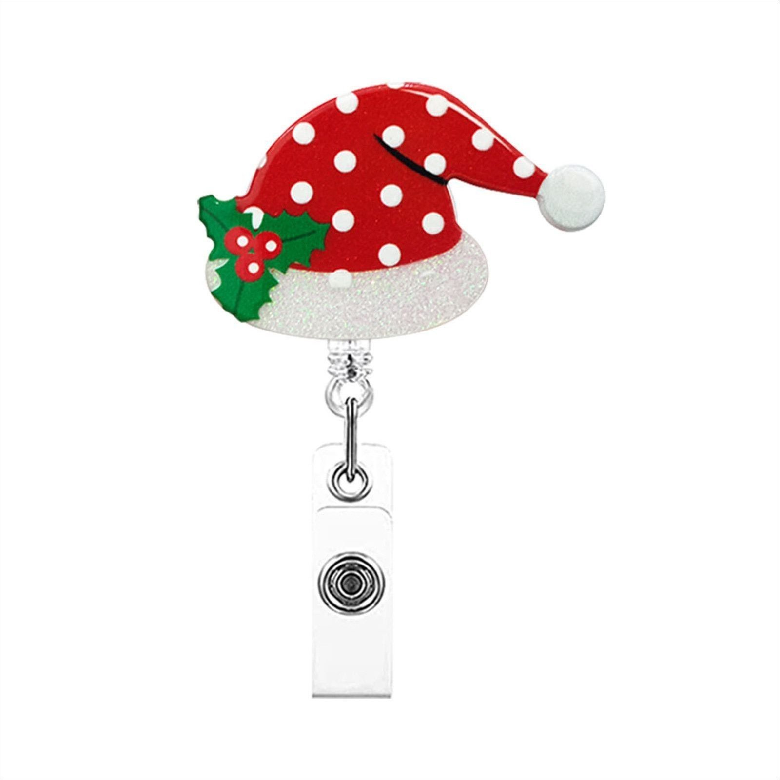Christmas Office Nurse Gifts Glitter Acrylic Custom Badge Reels Acrylic ID Card Holder Retractable Badge Reel