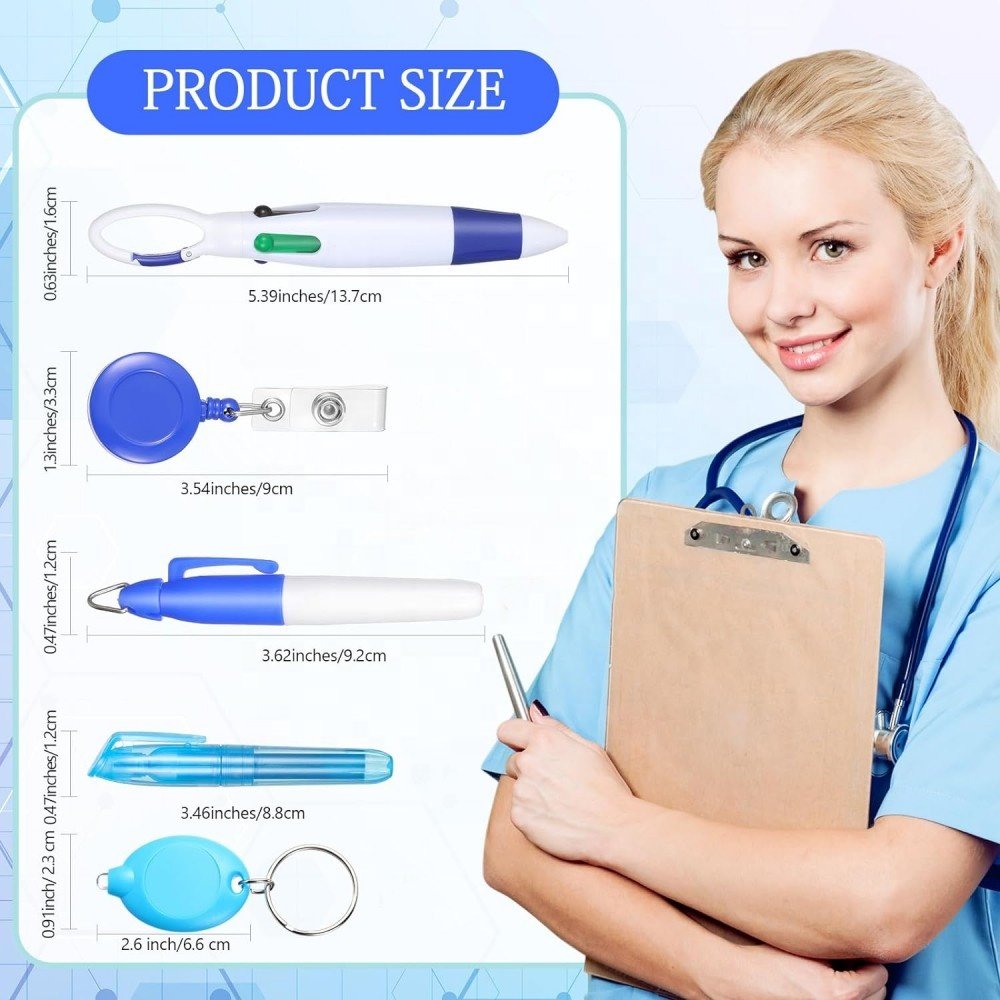 Retractable Shuttle Pen Set Badge Reel Mini Highlighter Neon Marker Pen Key Chain Flashlight Retractable Badge Reel Badge Holder