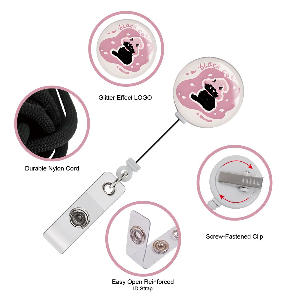 Funny Black Cat Pink ID badge holders with retractable reel badge holder with retractable heavy badge reel