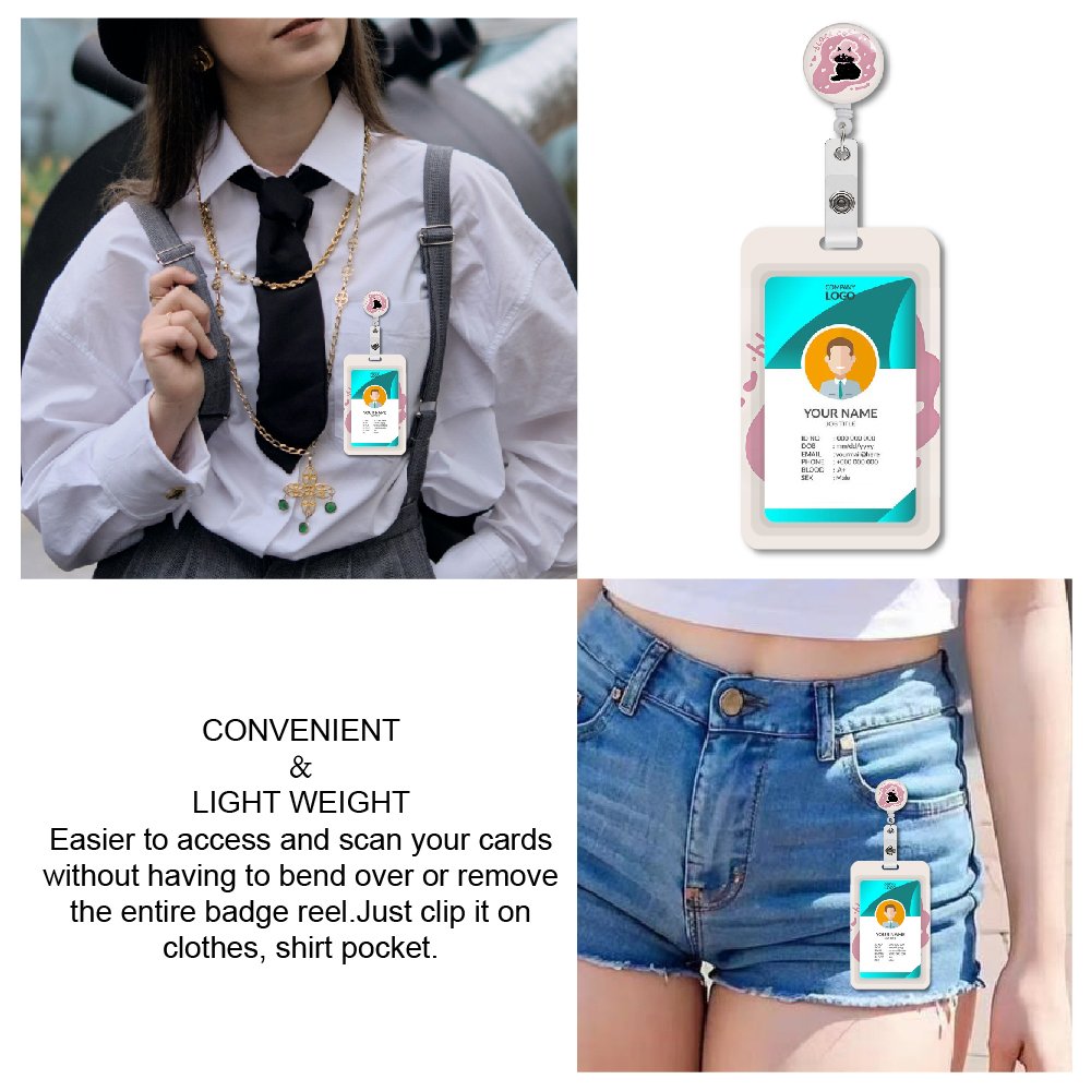Funny Black Cat Pink ID badge holders with retractable reel badge holder with retractable heavy badge reel