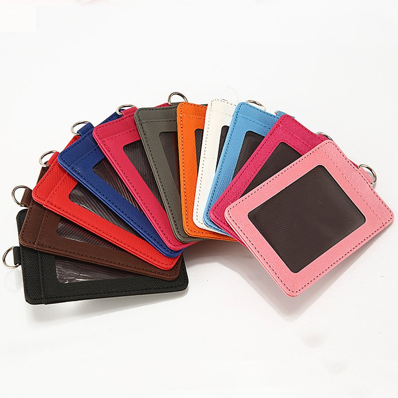 PU leather ID badge card holder with custom LOGO