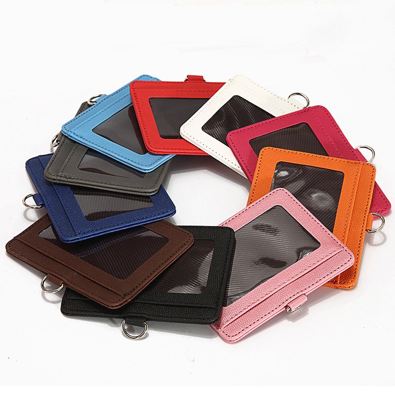PU leather ID badge card holder with custom LOGO