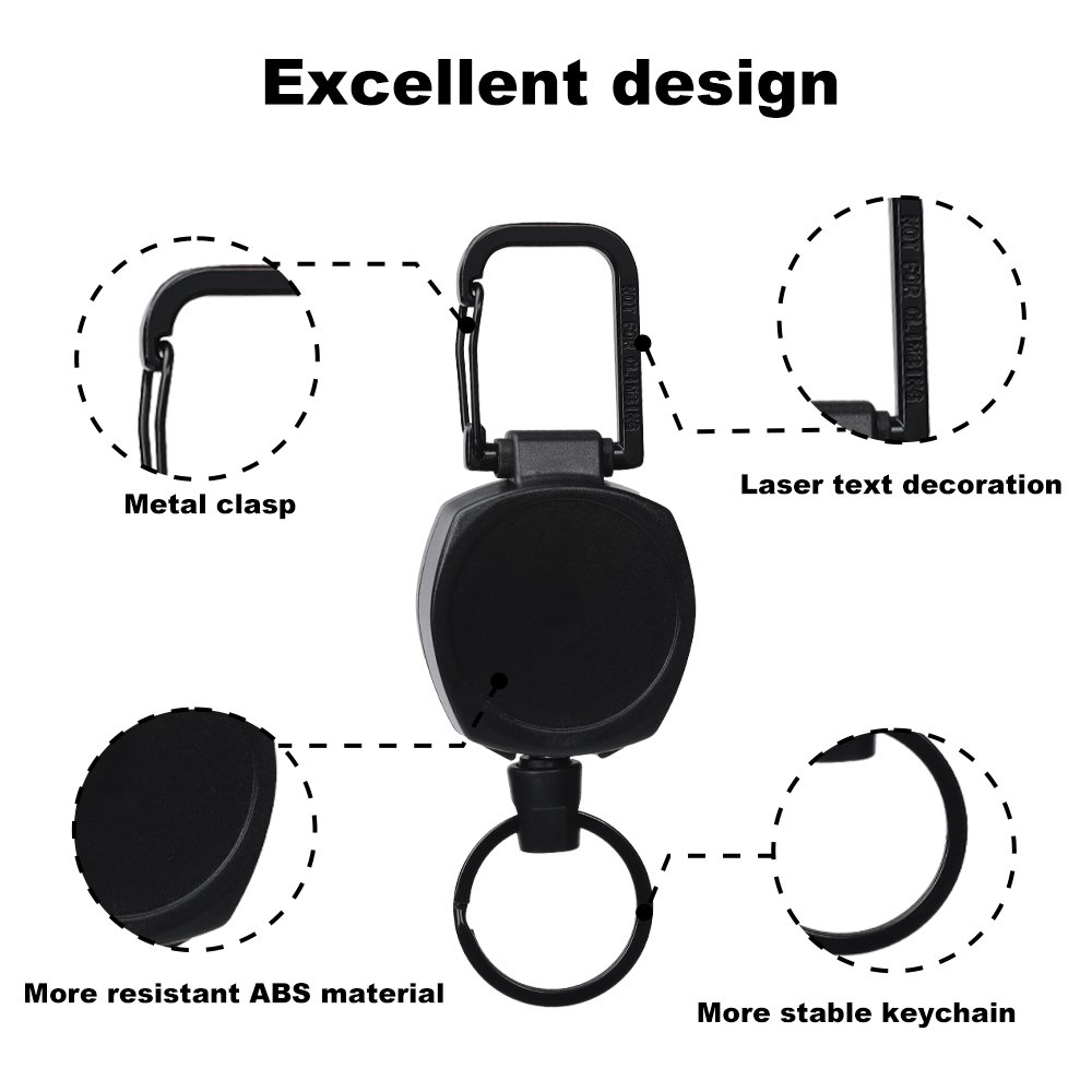 Multifunctional High Stretch Easy To Pull D Hook Stainless Steel Heavy Duty Metal Id Reractable Badge Holder With Carabine Reel