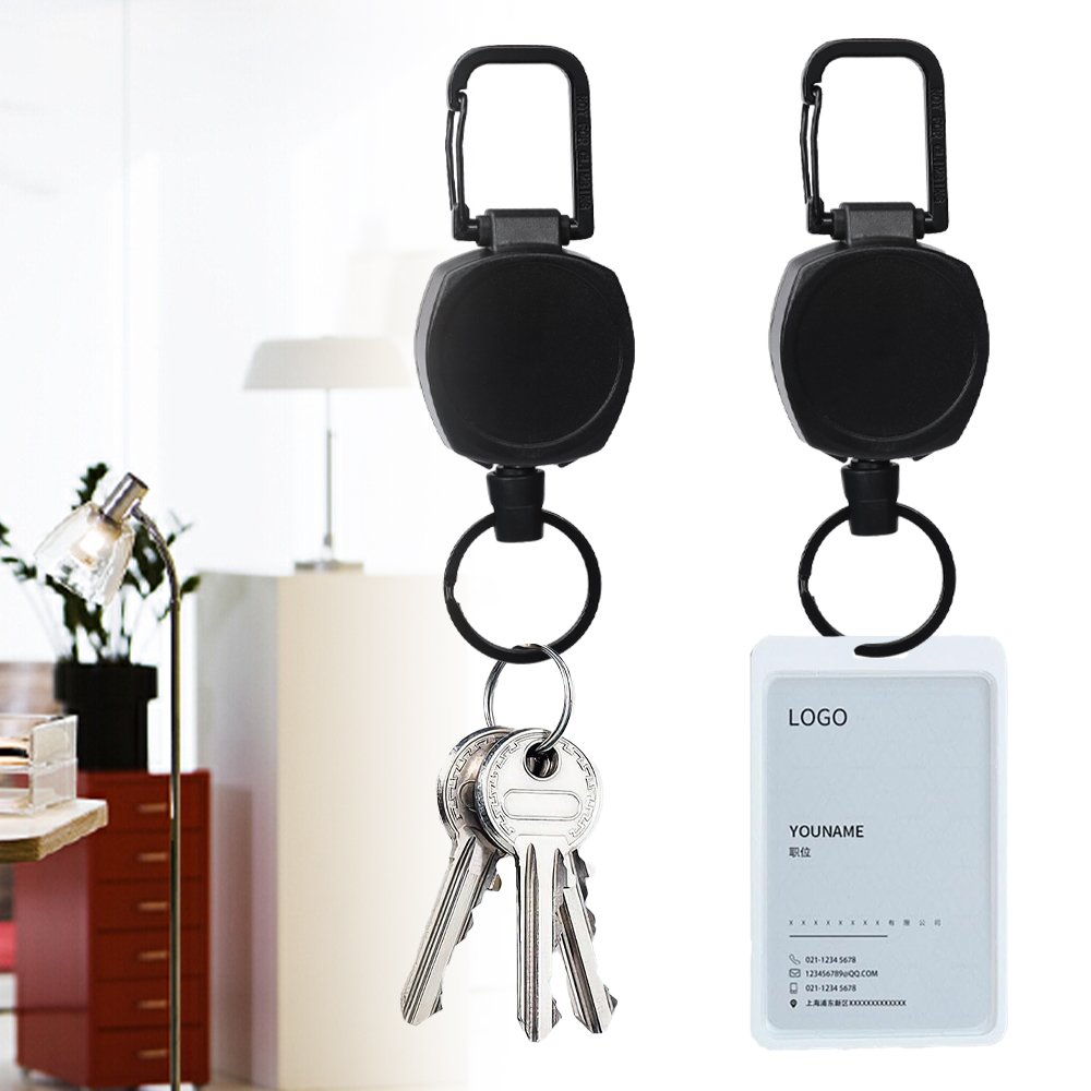Multifunctional High Stretch Easy To Pull D Hook Stainless Steel Heavy Duty Metal Id Reractable Badge Holder With Carabine Reel