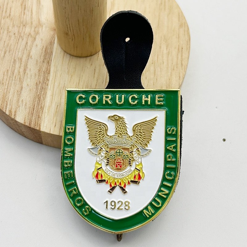 PU Leather Badge Holder Patch Emblem Epaulet High Quality Eagle Custom Metal Design Badge Logo Embossed Soft Enamel Lapel Pin