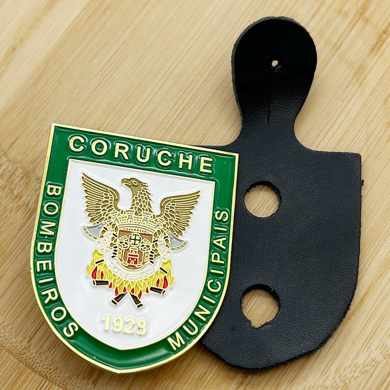 PU Leather Badge Holder Patch Emblem Epaulet High Quality Eagle Custom Metal Design Badge Logo Embossed Soft Enamel Lapel Pin