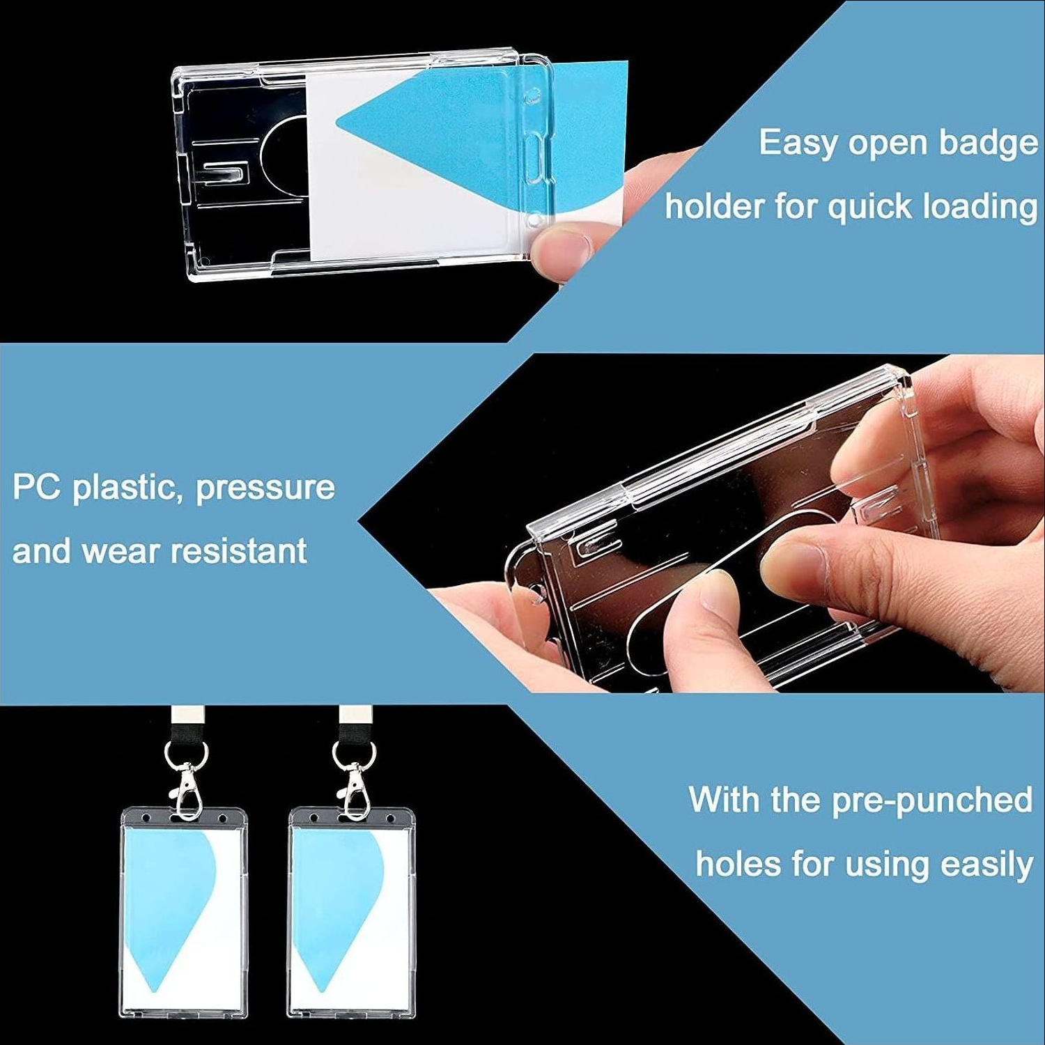 X910-1 Horizontal & Vertical Dual Use Transparent Hard Plastic Id Badge Card Holder Credit Card Bank Card Protective Case Holder