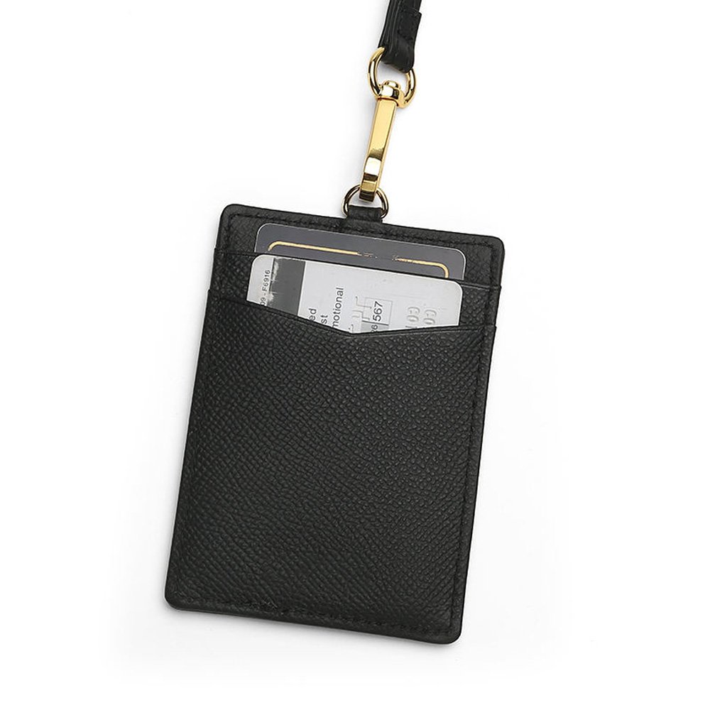 New Trendy Fashion Genuine Italian Cow Leather ID Card Badge Holder With Lanyard Card Wallet Business Name ID Card Holder