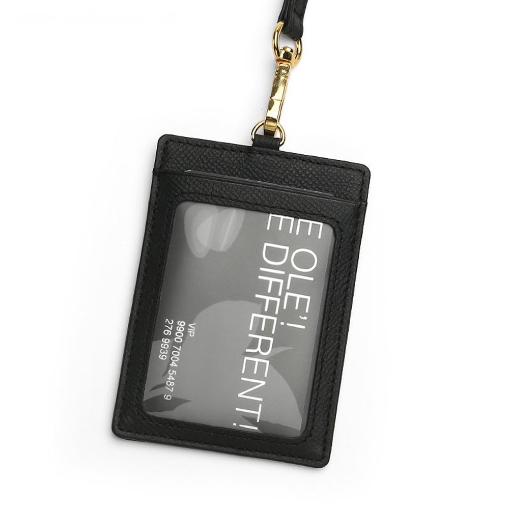 New Trendy Fashion Genuine Italian Cow Leather ID Card Badge Holder With Lanyard Card Wallet Business Name ID Card Holder