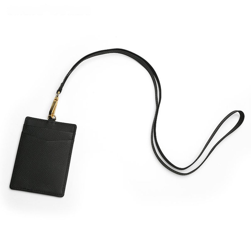 New Trendy Fashion Genuine Italian Cow Leather ID Card Badge Holder With Lanyard Card Wallet Business Name ID Card Holder
