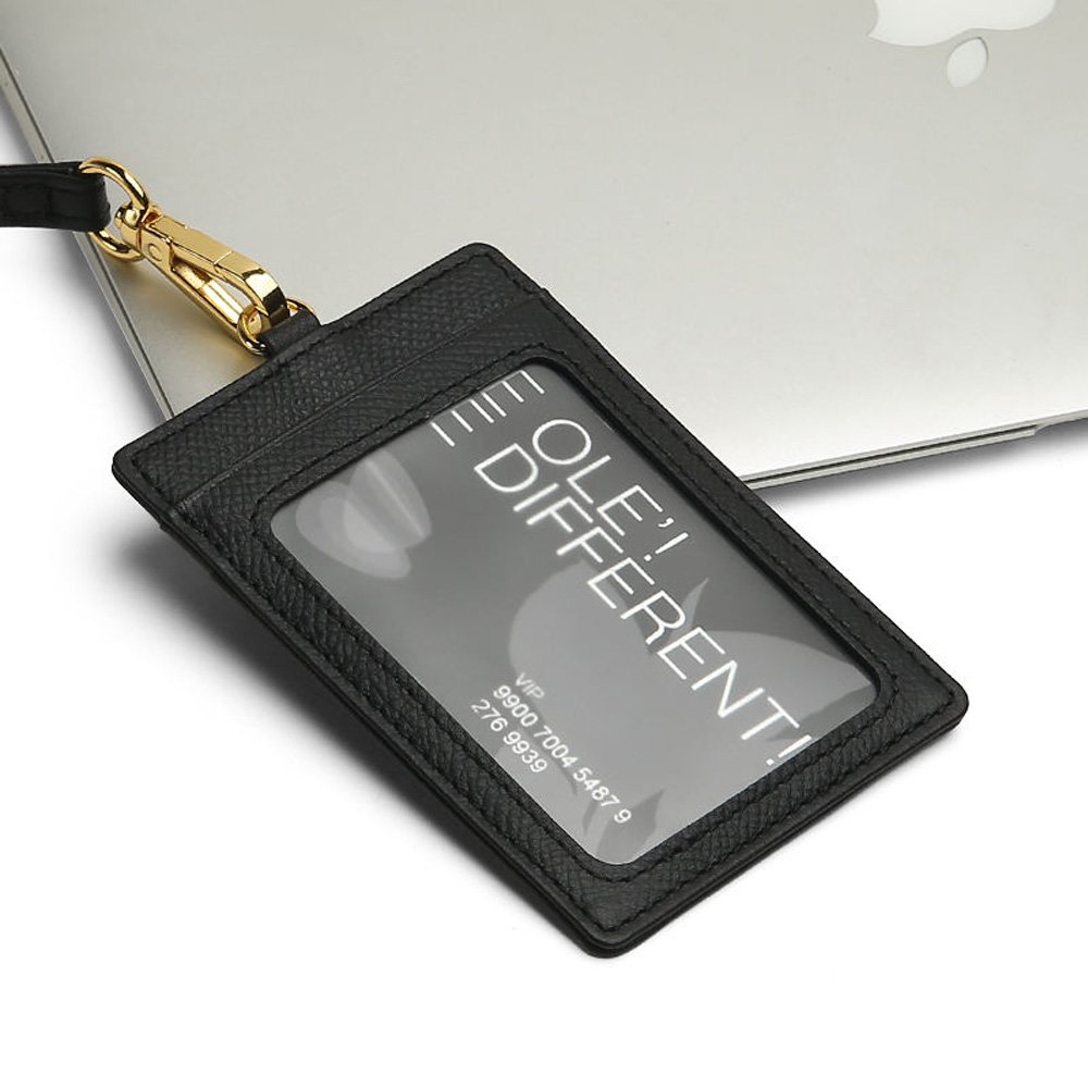 New Trendy Fashion Genuine Italian Cow Leather ID Card Badge Holder With Lanyard Card Wallet Business Name ID Card Holder