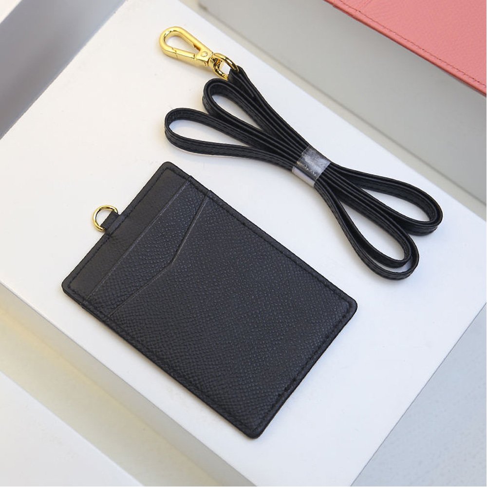 New Trendy Fashion Genuine Italian Cow Leather ID Card Badge Holder With Lanyard Card Wallet Business Name ID Card Holder