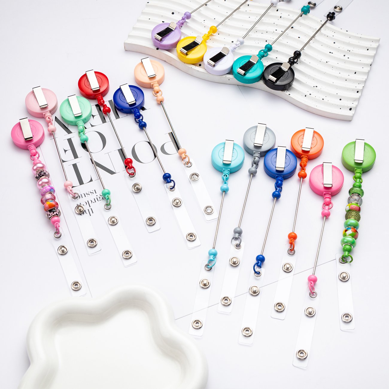JH DIY Metal Bar Beadable Badge Reels Retractable Luggage Tag Rope Beadable Badge Holder