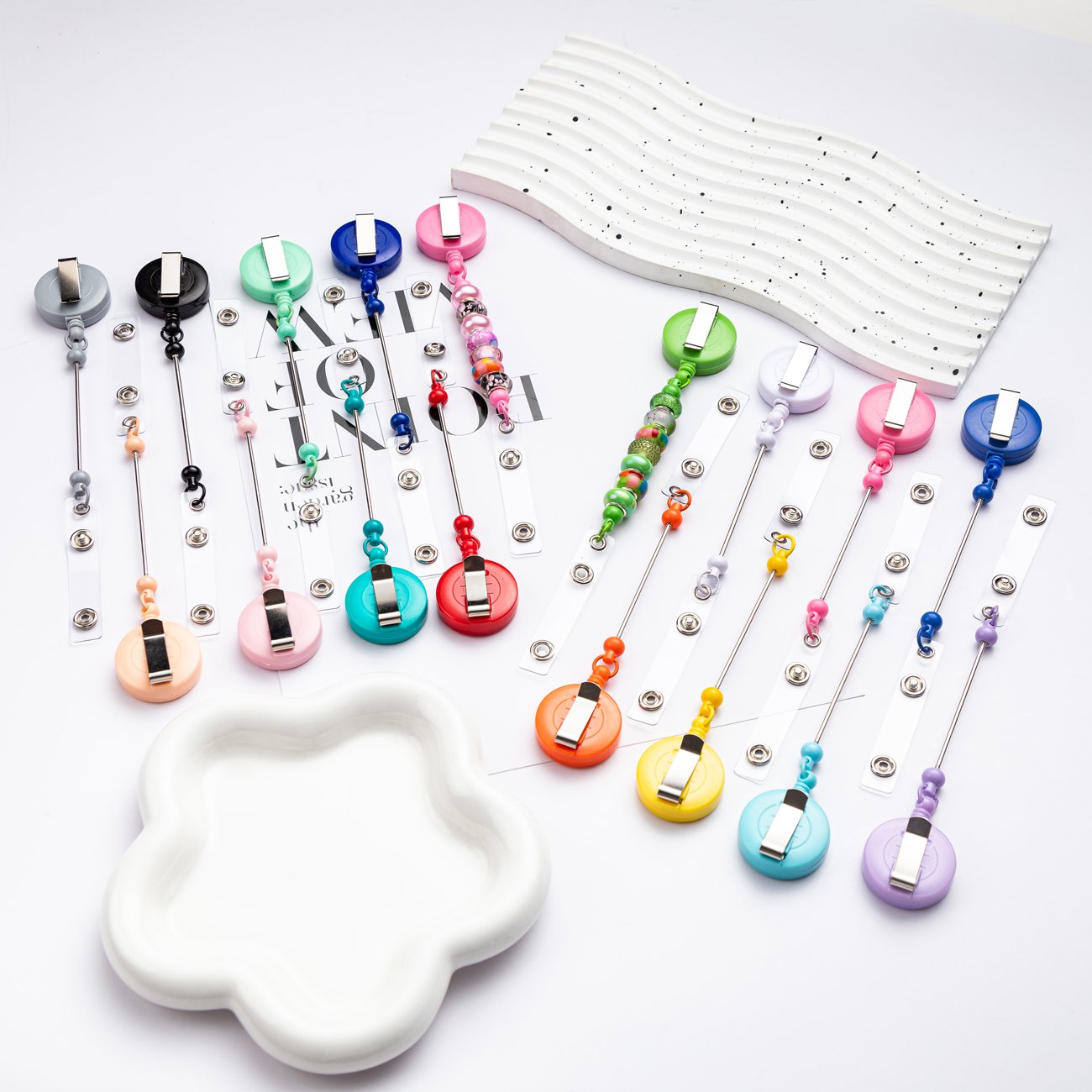 JH DIY Metal Bar Beadable Badge Reels Retractable Luggage Tag Rope Beadable Badge Holder