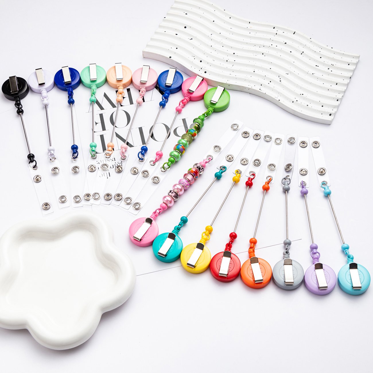 JH DIY Metal Bar Beadable Badge Reels Retractable Luggage Tag Rope Beadable Badge Holder