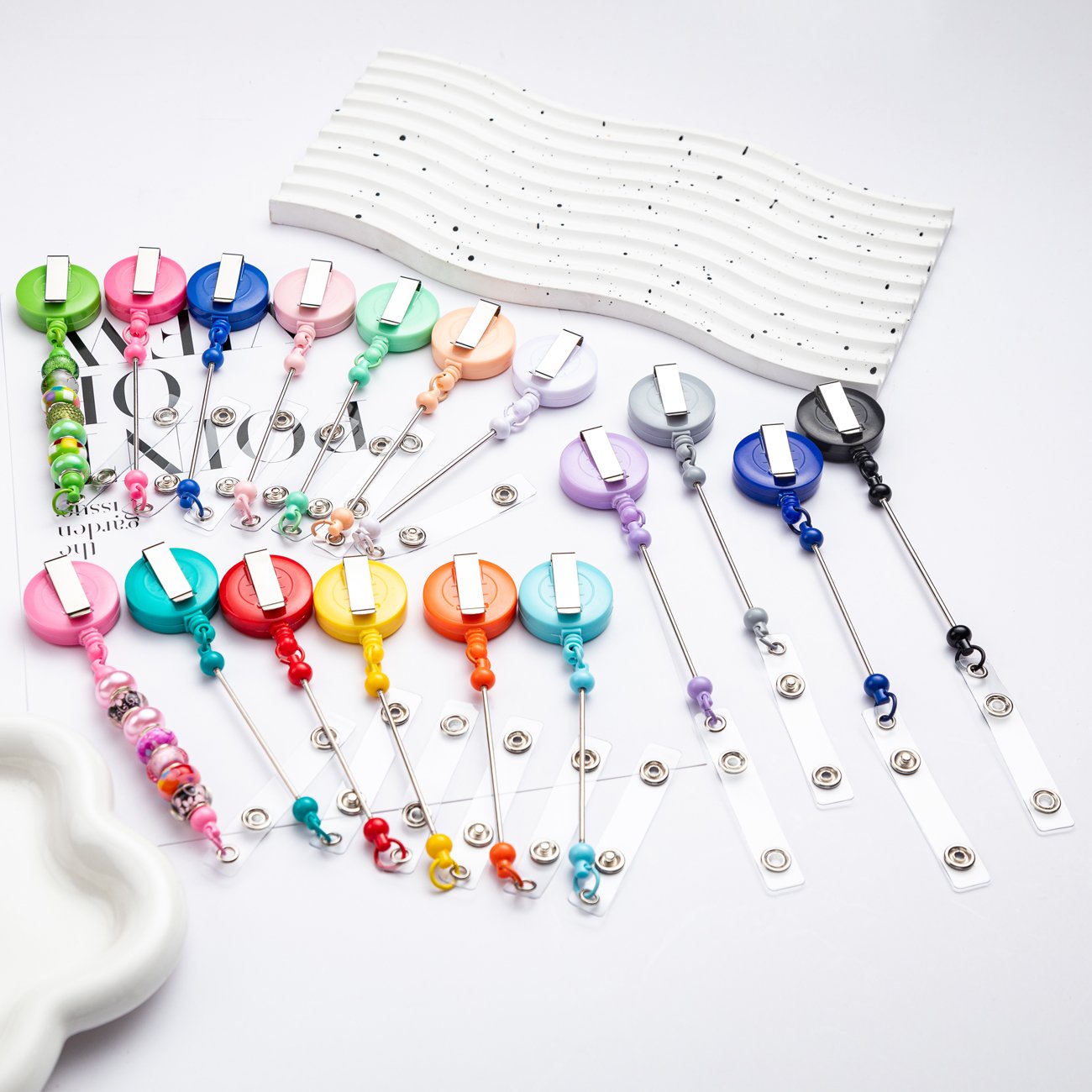 JH DIY Metal Bar Beadable Badge Reels Retractable Luggage Tag Rope Beadable Badge Holder