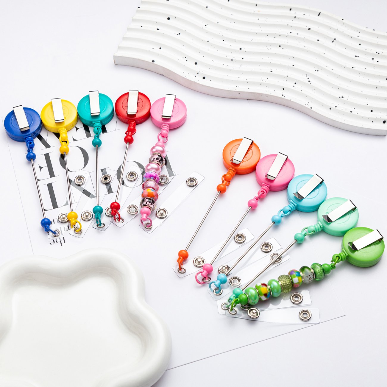 JH DIY Metal Bar Beadable Badge Reels Retractable Luggage Tag Rope Beadable Badge Holder