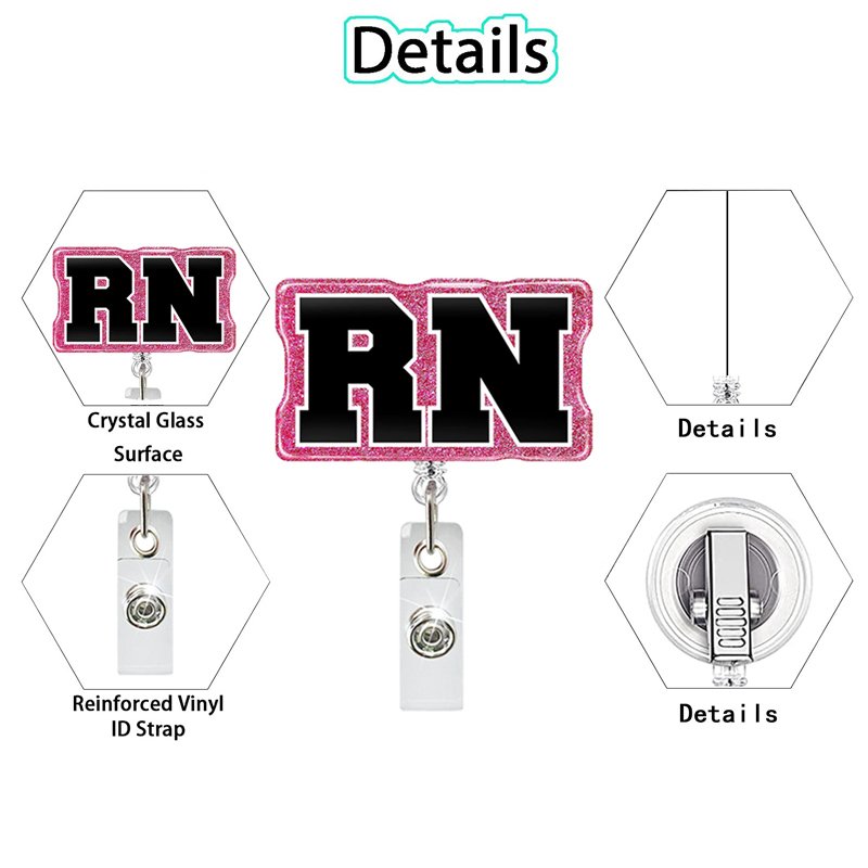 Customized Acrylic Glitter nurse badge buddy BSN Student Nures NICU RN MSN PCT RN CNA LPN Nurse Badge Reel for Nurse Accessories