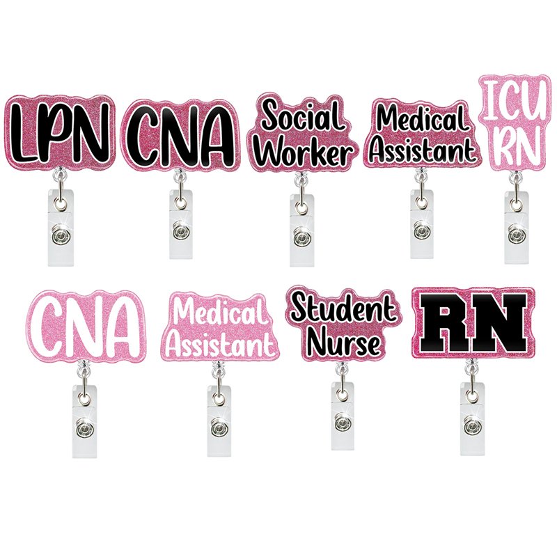 Customized Acrylic Glitter nurse badge buddy BSN Student Nures NICU RN MSN PCT RN CNA LPN Nurse Badge Reel for Nurse Accessories