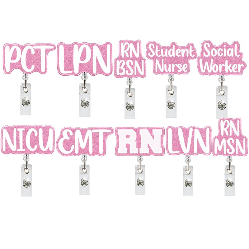 Customized Acrylic Glitter nurse badge buddy BSN Student Nures NICU RN MSN PCT RN CNA LPN Nurse Badge Reel for Nurse Accessories