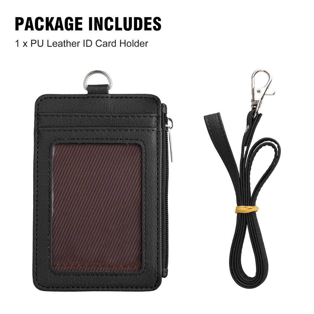 Wholesale Vertical Style Durable PU Leather Credit Card Holder and Zipper Pocket Business Design ID Badge Holder with Lanyard