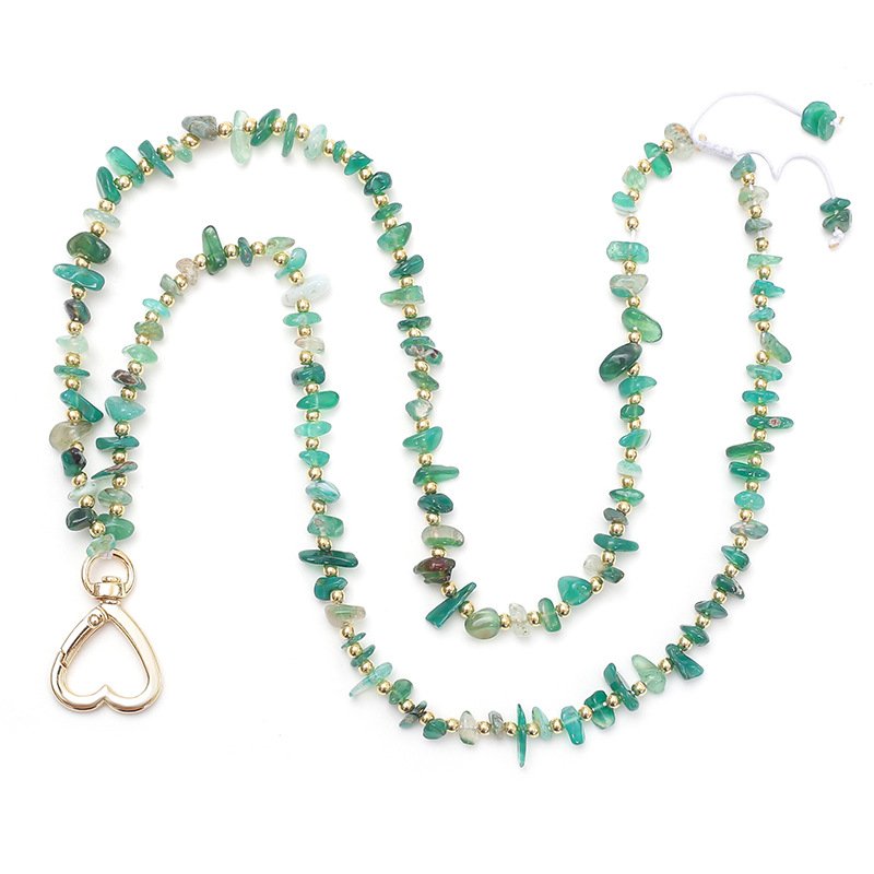 Customized Badge Work Card Heart-shaped Buckle Teacher Holder Natural Stone Beaded Lanyard Necklace