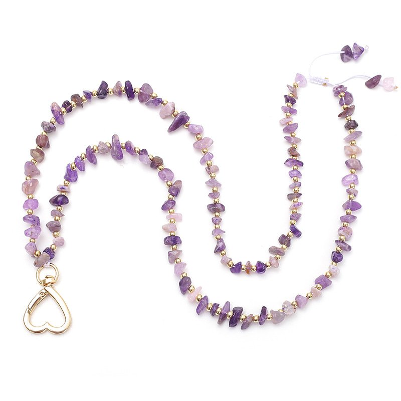 Customized Badge Work Card Heart-shaped Buckle Teacher Holder Natural Stone Beaded Lanyard Necklace