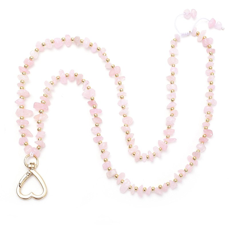 Customized Badge Work Card Heart-shaped Buckle Teacher Holder Natural Stone Beaded Lanyard Necklace