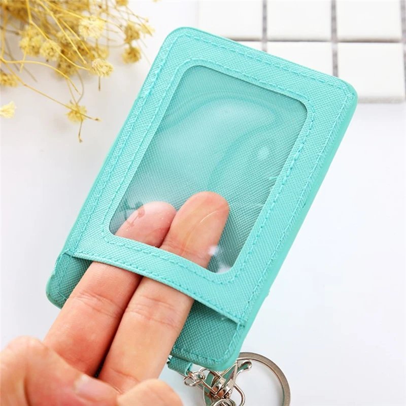 PU Leather Badge Holder Office Key Ring ID Card Holder Men Women Mini Wallet 3-Slot Credit Bus Card Bag Travel Accessories Hot