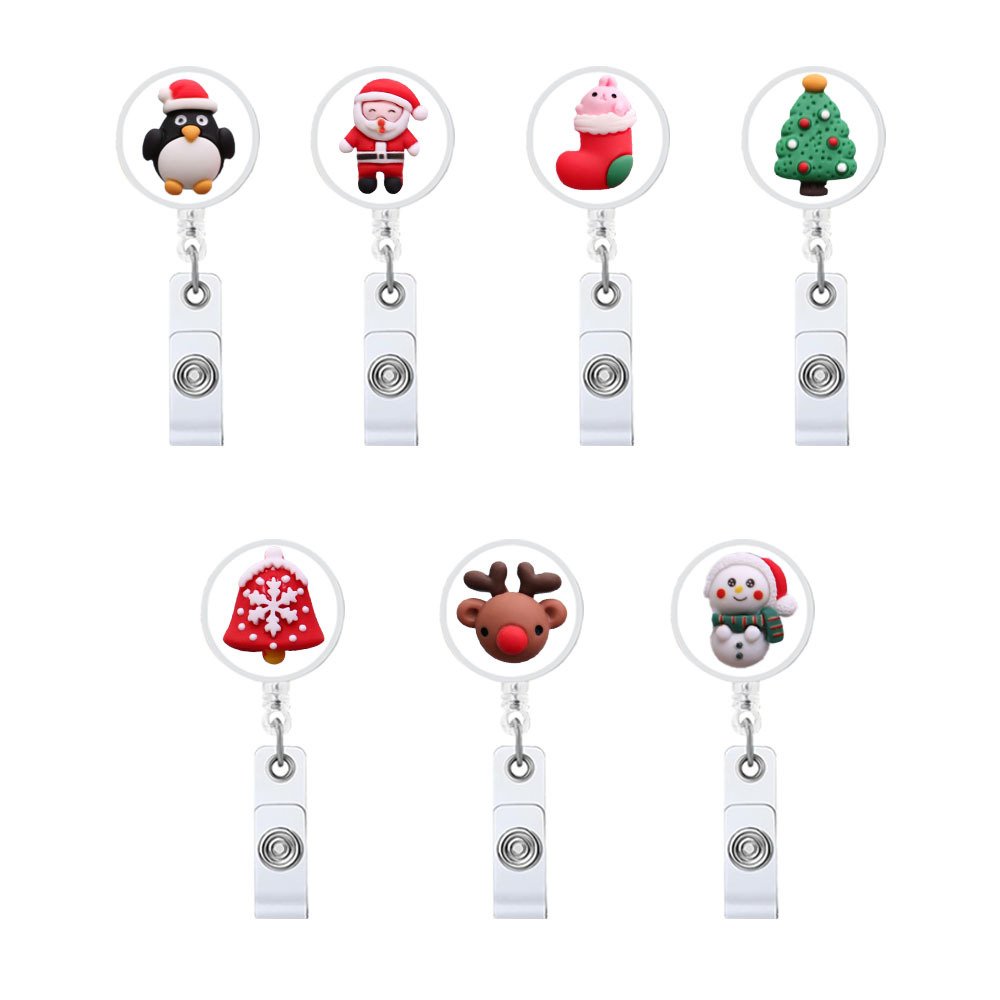 Wholesale Creative Resin Christmas Badge Reel With Clip Retractable Id Card Holder Christmas Badge Reel
