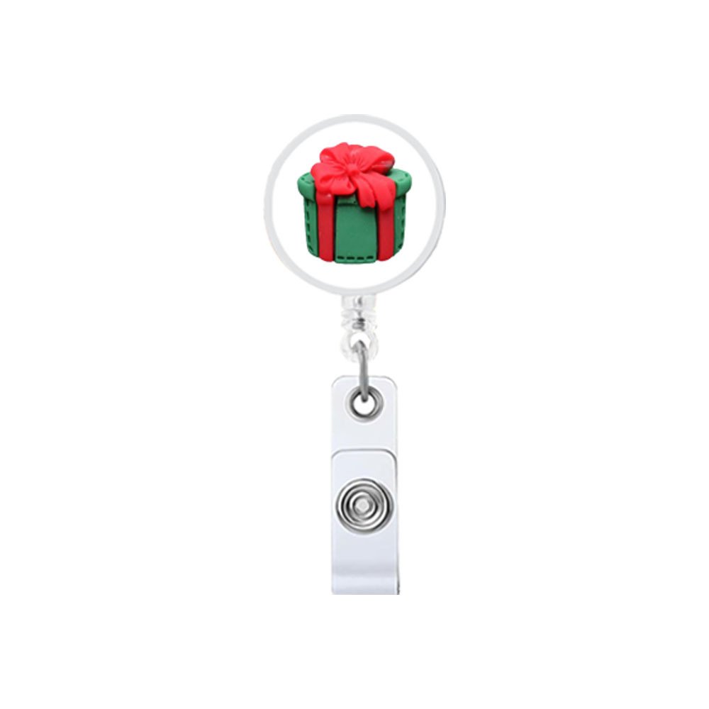 Wholesale Creative Resin Christmas Badge Reel With Clip Retractable Id Card Holder Christmas Badge Reel