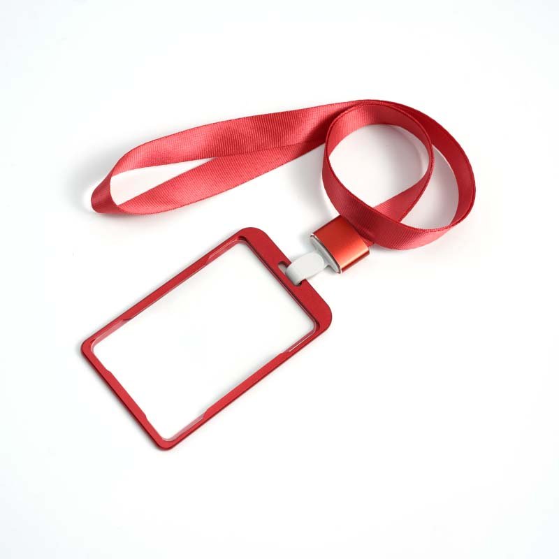 Bestom Nylon Lanyard Straps with Metal Id Card Holder Vertical Aluminium Staff Badge Name Tag Case