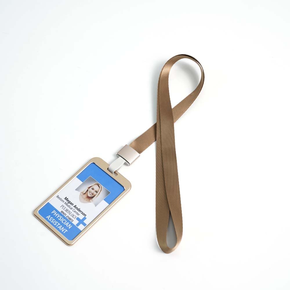 Bestom Nylon Lanyard Straps with Metal Id Card Holder Vertical Aluminium Staff Badge Name Tag Case