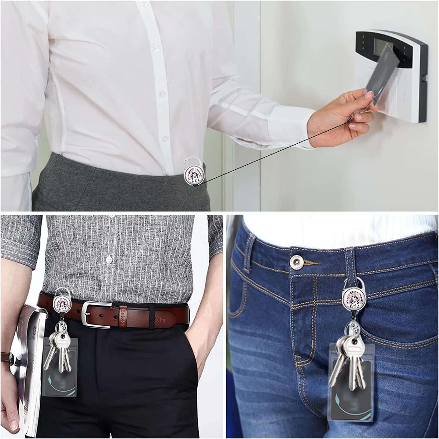 Customization 3PCS Be Kind Rainbow Badge Reel Retractable Heavy Duty Carabiner Clip Cute Rainbow ID Badge Holder