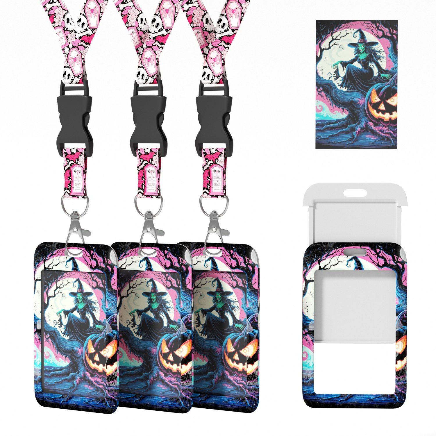 Custom Printed Halloween Logo ID Card Holder with Lanyard Holiday Promotional Card Set Gift card holders that employees love