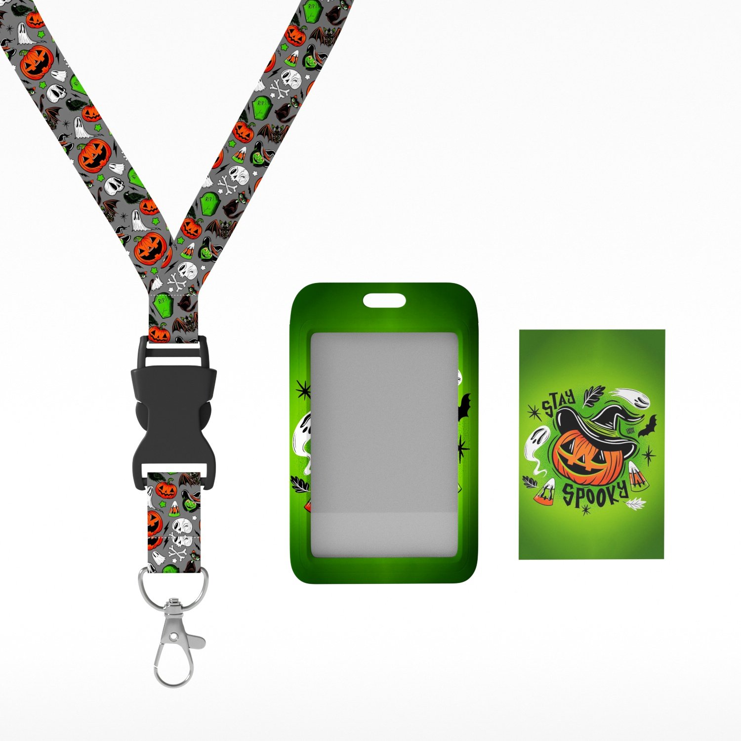 Custom Printed Halloween Logo ID Card Holder with Lanyard Holiday Promotional Card Set Gift card holders that employees love