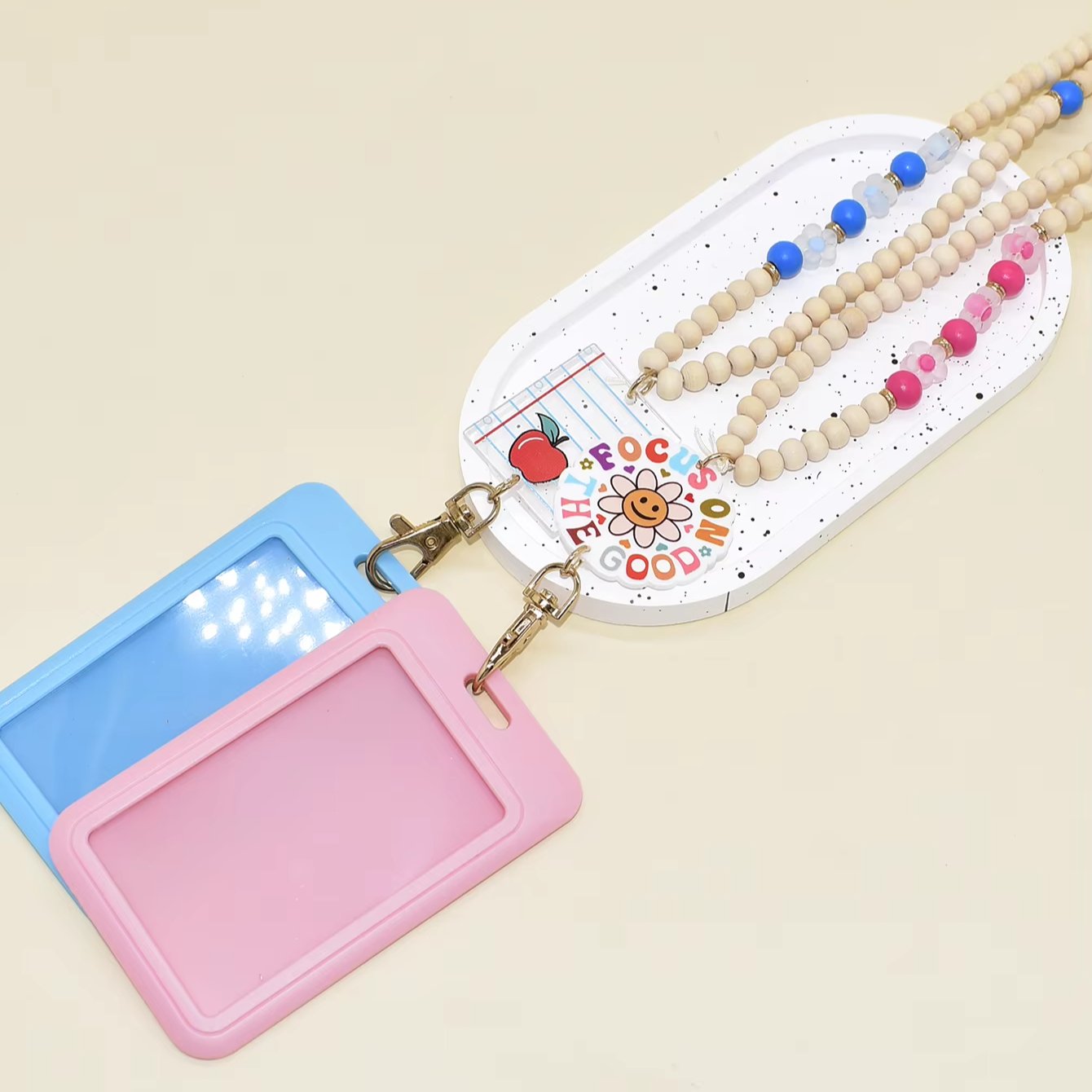 Wooden Beads With Matt Daisy Flowers Notebook Sunflower Charms Keychains custom lanyard with id card badge holder