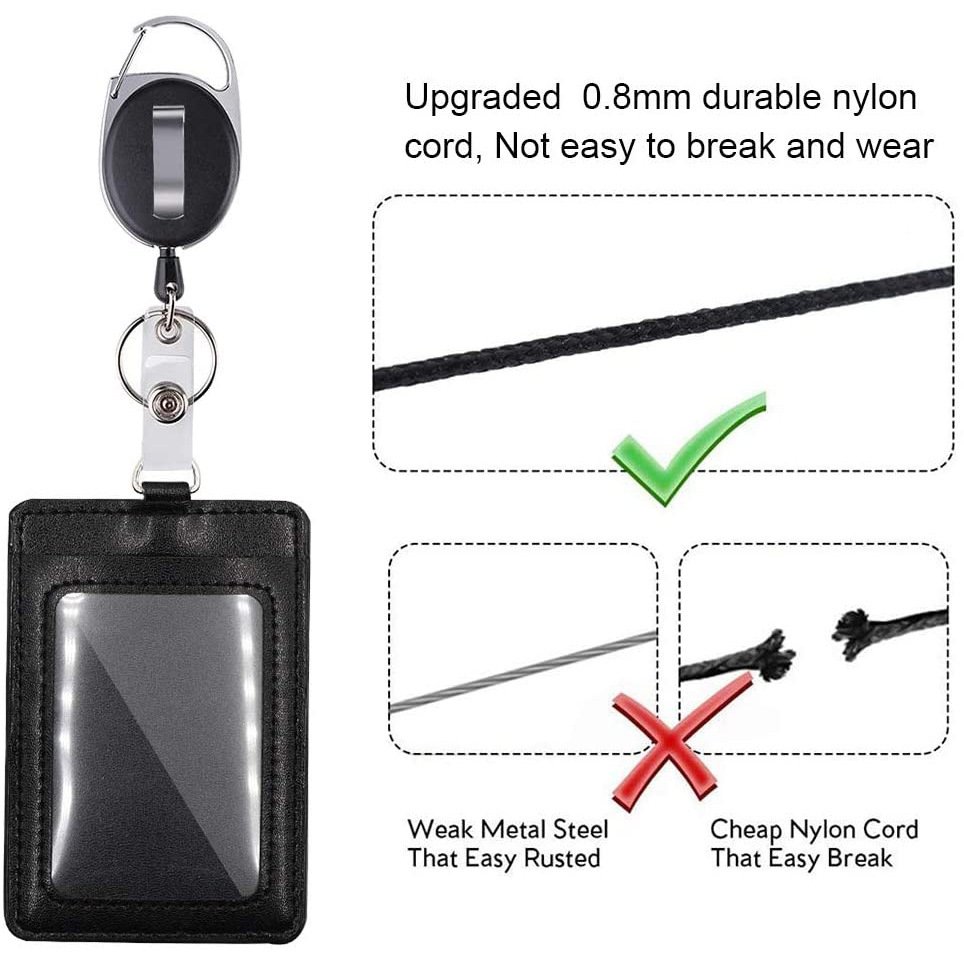 Leather Retractable Credit Card Wallet Case with Neck Lanyards for ID Badges